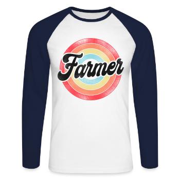 Farming Farmer Retro Vintage - Unisex Baseballshirt langarm - Weiß/Navy - Vorne - Nik (191cm)
