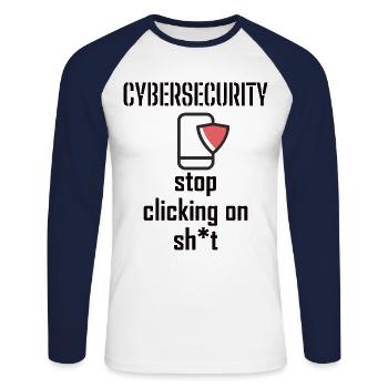 Cybersecurity - IT-Sicherheit Informatiker - Unisex Baseballshirt langarm - Weiß/Navy - Vorne - Nik (191cm)