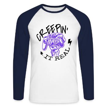 Halloween Gamer Gaming Creepin' It Real - Unisex Baseballshirt langarm - Weiß/Navy - Vorne - Nik (191cm)