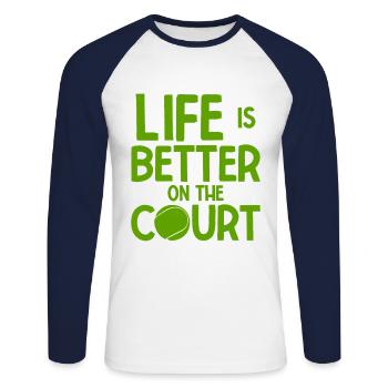 Tennisplatz Spruch Für Tennis - Unisex Baseballshirt langarm - Weiß/Navy - Vorne - Nik (191cm)
