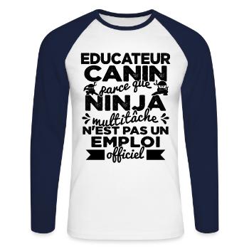 Educateur Canin Drôle Cadeau Ninja Humor - T-shirt baseball manches longues Homme - blanc/marine - Devant - Nik (191cm)