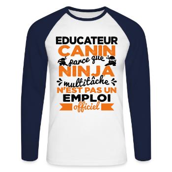 Educateur Canin Drôle Cadeau Ninja Humor - T-shirt baseball manches longues Homme - blanc/marine - Devant - Nik (191cm)