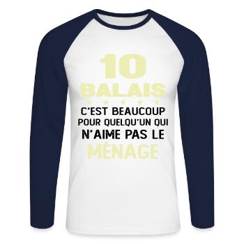 10 balais Drôle Cadeau Anniversaire 10 ans - T-shirt baseball manches longues Homme - blanc/marine - Devant - Nik (191cm)