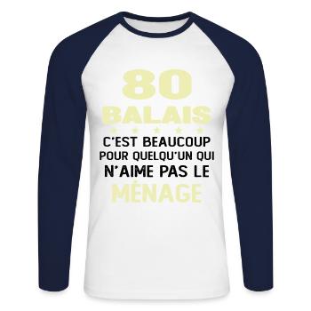 80 balais Drôle Cadeau Anniversaire 80 ans - T-shirt baseball manches longues Homme - blanc/marine - Devant - Nik (191cm)