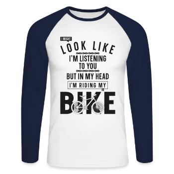 Enduro VTT VTT Équitation - T-shirt baseball manches longues Homme - blanc/marine - Devant - Nik (191cm)