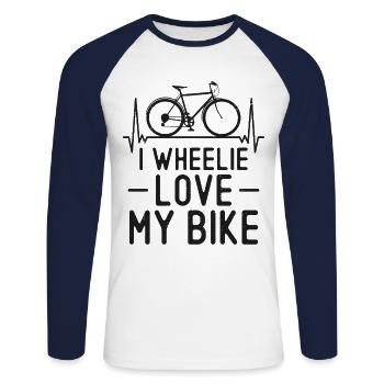 Drôle de vélo de route à vélo Pun - T-shirt baseball manches longues Homme - blanc/marine - Devant - Nik (191cm)