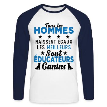 Homme Educateur Canin Chien Chiot Cadeau - T-shirt baseball manches longues Homme - blanc/marine - Devant - Nik (191cm)