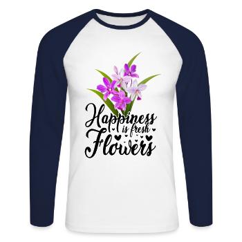 Happiness Is Fresh Flowers Gardener Botancial Plan - Unisex Baseballshirt langarm - Weiß/Navy - Vorne - Nik (191cm)