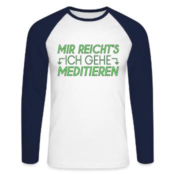 Meditieren Spruch - Unisex Baseballshirt langarm - Weiß/Navy - Vorne - Nik (191cm)