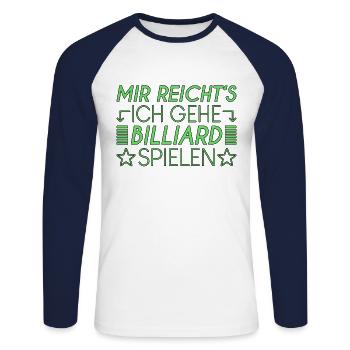 Billiard Spruch - Unisex Baseballshirt langarm - Weiß/Navy - Vorne - Nik (191cm)