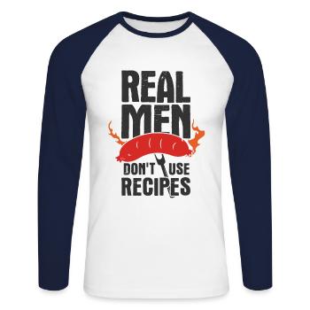 Grillparty Spruch Zum Grillen Grill - Unisex Baseballshirt langarm - Weiß/Navy - Vorne - Nik (191cm)