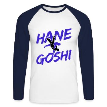 Japanischer Kampfsport Judo - Unisex Baseballshirt langarm - Weiß/Navy - Vorne - Nik (191cm)