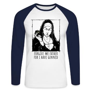 Gin Spruch Forgive Me Father For I Have Ginned - Unisex Baseballshirt langarm - Weiß/Navy - Vorne - Nik (191cm)