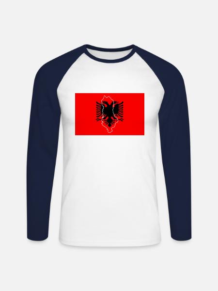 Drapeau de l’Albanie - T-shirt baseball manches longues Homme - blanc/marine