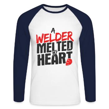 Schweißen Für Schweißer - Unisex Baseballshirt langarm - Weiß/Navy - Vorne - Nik (191cm)