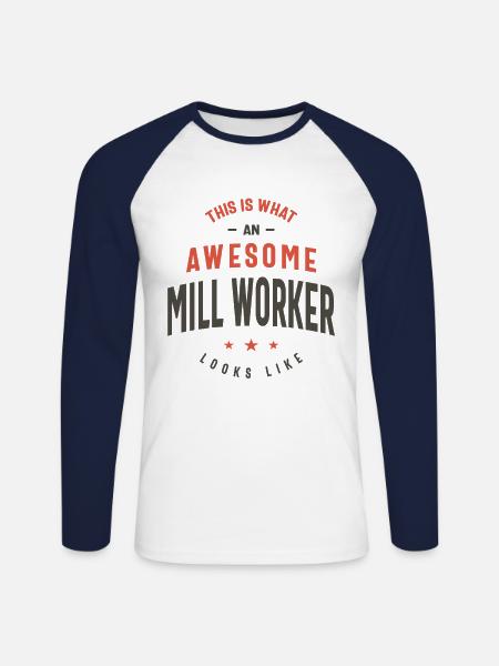 Drôle génial Travailleur d’usine Occupation - T-shirt baseball manches longues Homme - blanc/marine