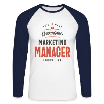 Drôle génial Marketing Manager Job Occupation - T-shirt baseball manches longues Homme - blanc/marine - Devant - Nik (191cm)
