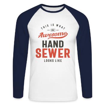 Funny Awesome Hand Sewer Job Occupation - Unisex Long Sleeve Baseball T-Shirt - white/navy - Front - Nik (191cm)