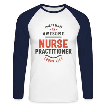 Drôle génial Profession d’infirmière praticienne - T-shirt baseball manches longues Homme - blanc/marine - Devant - Nik (191cm)