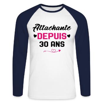 Femme Cadeau Anniversaire 30 ans Fille Humour - T-shirt baseball manches longues Homme - blanc/marine - Devant - Nik (191cm)