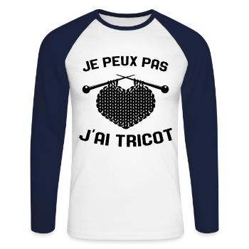 Je Peux Pas J'ai Tricot Rigolo Couture - T-shirt baseball manches longues Homme - blanc/marine - Devant - Nik (191cm)