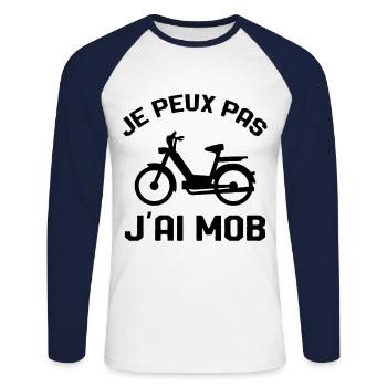 Je Peux Pas J'ai Mob Cadeau - T-shirt baseball manches longues Homme - blanc/marine - Devant - Nik (191cm)