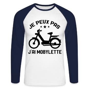 Je Peux Pas J'ai Mobylette Cadeau - T-shirt baseball manches longues Homme - blanc/marine - Devant - Nik (191cm)