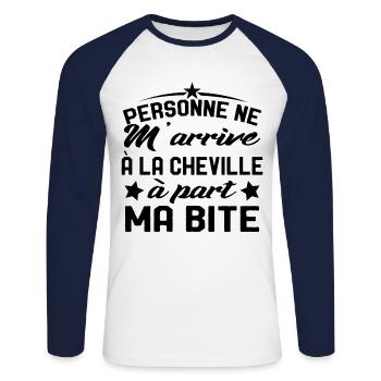 Homme Blague Bite Beauf Cadeau Humour Drôle - T-shirt baseball manches longues Homme - blanc/marine - Devant - Nik (191cm)