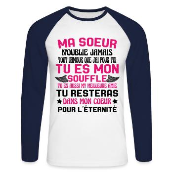 Ma Soeur Es Ma Vie Tu Es Aussi My Meilleure Amie - T-shirt baseball manches longues Homme - blanc/marine - Devant - Nik (191cm)