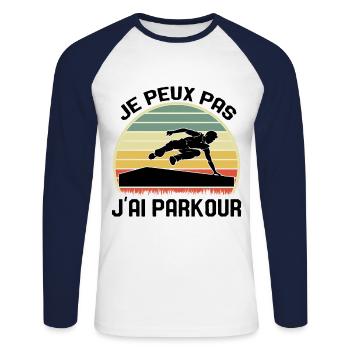 Je Peux Pas J'ai Parkour - T-shirt baseball manches longues Homme - blanc/marine - Devant - Nik (191cm)