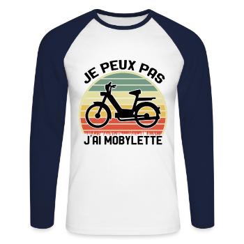 Je Peux Pas J'ai Mobylette Cadeau - T-shirt baseball manches longues Homme - blanc/marine - Devant - Nik (191cm)