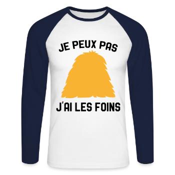 Je Peux Pas J'ai Les Foins Humour Agriculteur - T-shirt baseball manches longues Homme - blanc/marine - Devant - Nik (191cm)