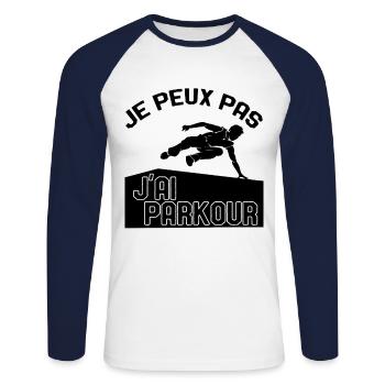 Je Peux Pas J'ai Parkour - T-shirt baseball manches longues Homme - blanc/marine - Devant - Nik (191cm)