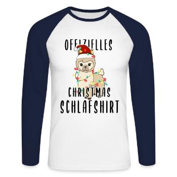 Chemise de couchage de Noël Lama - T-shirt baseball manches longues Homme - blanc/marine - Devant - Nik (191cm)