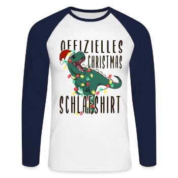 Chemise de sommeil de Noël de dinosaure - T-shirt baseball manches longues Homme - blanc/marine - Devant - Nik (191cm)