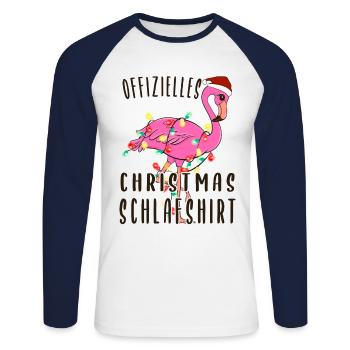 Flamingo Chemise de nuit de Noël - T-shirt baseball manches longues Homme - blanc/marine - Devant - Nik (191cm)