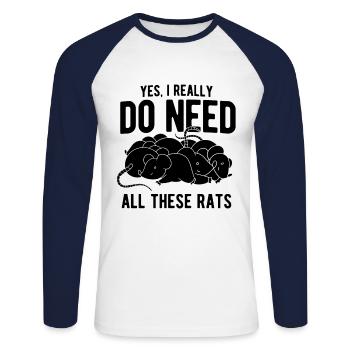 Nagetier Maus Ratte - Unisex Baseballshirt langarm - Weiß/Navy - Vorne - Nik (191cm)