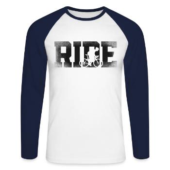 Drôle de vélo de route à vélo - T-shirt baseball manches longues Homme - blanc/marine - Devant - Nik (191cm)