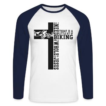 Enduro MTB Mountain Bike Riding - Unisex Long Sleeve Baseball T-Shirt - white/navy - Front - Nik (191cm)