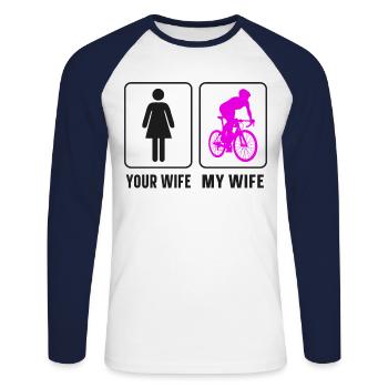 Drôle de vélo de route à vélo - T-shirt baseball manches longues Homme - blanc/marine - Devant - Nik (191cm)