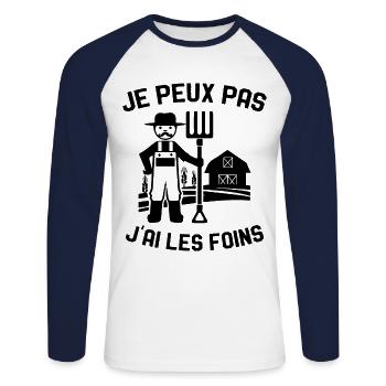 Je Peux Pas J'ai Les Foins Cadeau Agriculteur - T-shirt baseball manches longues Homme - blanc/marine - Devant - Nik (191cm)