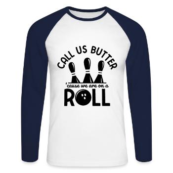 Bowling - Unisex Baseballshirt langarm - Weiß/Navy - Vorne - Nik (191cm)