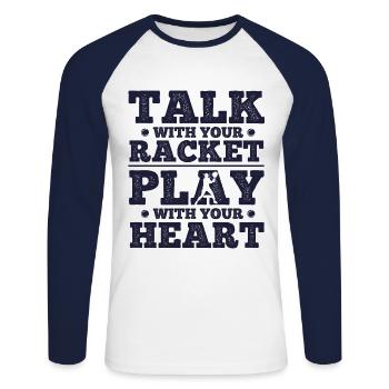 Tennisplatz Spruch Für Tennis - Unisex Baseballshirt langarm - Weiß/Navy - Vorne - Nik (191cm)