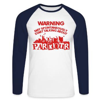Parkour Free Running Traceur - Unisex Long Sleeve Baseball T-Shirt - white/navy - Front - Nik (191cm)
