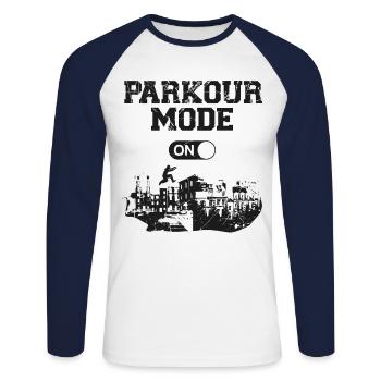 Parkour Free Running Traceur - Unisex Long Sleeve Baseball T-Shirt - white/navy - Front - Nik (191cm)