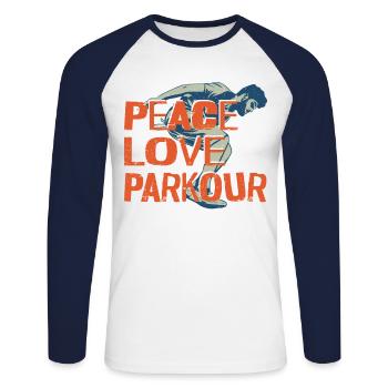 Parkour Free Running Traceur - Unisex Long Sleeve Baseball T-Shirt - white/navy - Front - Nik (191cm)