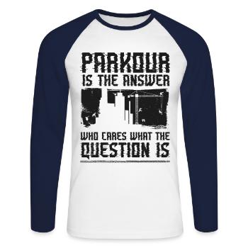 Parkour Free Running Traceur - Unisex Long Sleeve Baseball T-Shirt - white/navy - Front - Nik (191cm)