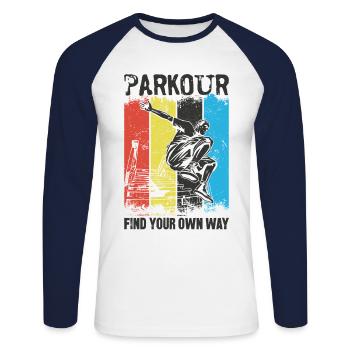 Parkour Free Running Traceur - Unisex Baseballshirt langarm - Weiß/Navy - Vorne - Nik (191cm)