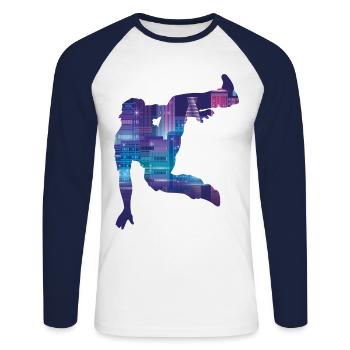 Parkour Free Running Traceur - Unisex Long Sleeve Baseball T-Shirt - white/navy - Front - Nik (191cm)