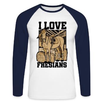 I Love Fresians Equestrian Horse Lover Horse Ridin - Unisex Baseballshirt langarm - Weiß/Navy - Vorne - Nik (191cm)